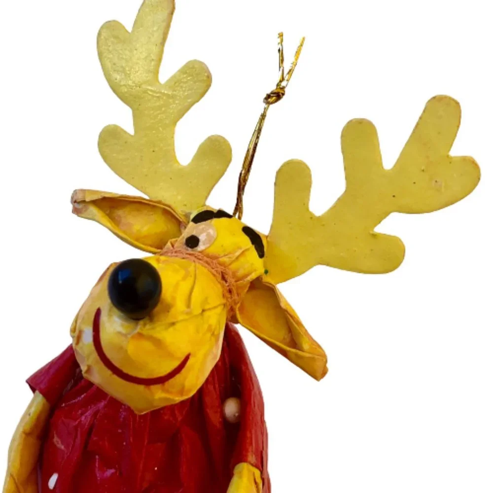 Vintage Christmas Ornament Paper Mache Moose in Dress Shopping Bag 5